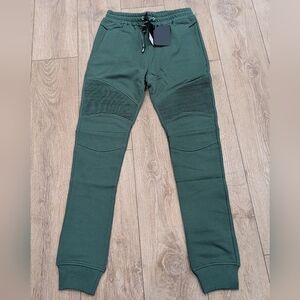 $1035 Mens BALMAIN Flocked Logo Print Jogger Pants Green Small